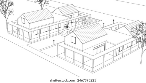  traditional residential house 3d rendering