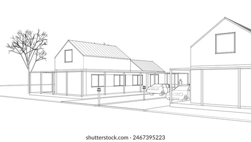  traditional residential house 3d rendering