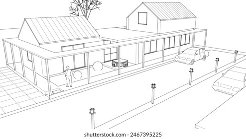  traditional residential house 3d rendering