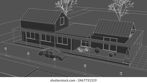 traditional residential house 3d rendering
