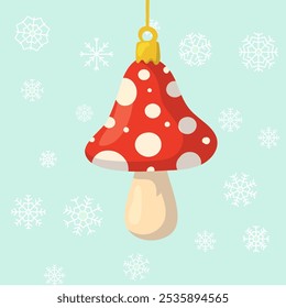 Traditional retro Christmas tree ornament in shape of amanita. Vector illustration of a mushroom.