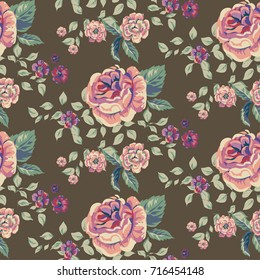 Traditional retro flower summer seamless pattern. Liberty style floral design for textile, digital print, paper or web background. Vintage rose.