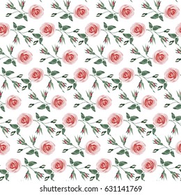 Traditional retro pink roses flower summer seamless pattern. Liberty style design cute small flowers on white background for textile, digital print, paper or web background.