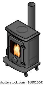 A traditional retro-styled wood burning stove heater.