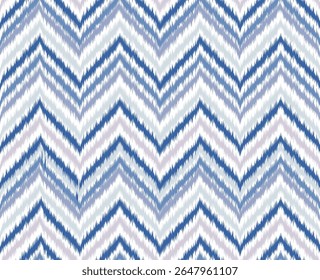 Traditional ripple line Ikat geometric tile pattern. Abstract zig-zag ornament. Tribal ethnic texture. Seamless striped pattern in authentic style. Asian Motif embroidery design for fabric, decoration
