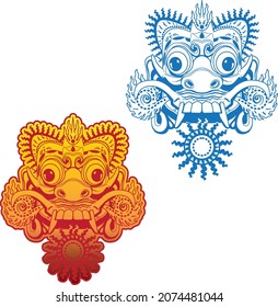 Traditional ritual Balinese mask, Hindu ethnic symbol, Vector outline illustration for coloring book isolated