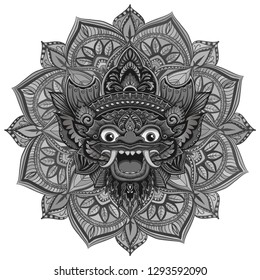 Traditional ritual Balinese mask. Vector outline illustration for coloring book isolated.