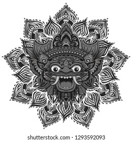 Traditional ritual Balinese mask. Vector outline illustration for coloring book isolated.