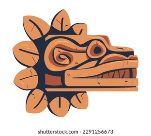 Traditional ritual, ceremonial tribal mask. Maya cultural artifact cartoon vector illustration