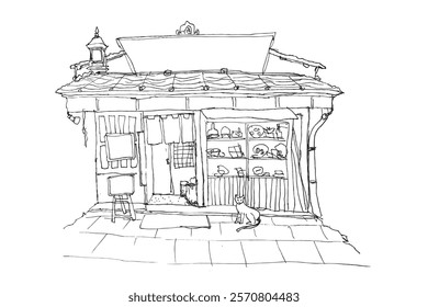 Traditional Roadside Stall, sketch vector illustration
