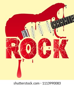 A traditional rock guitar melting down with the text ROCK