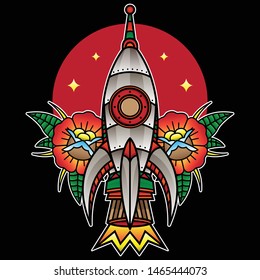 traditional rocket flash tattoo, vector EPS 10