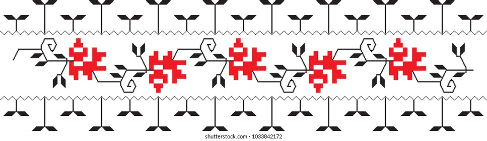 Traditional Romanian folk art knitted embroidery pattern
