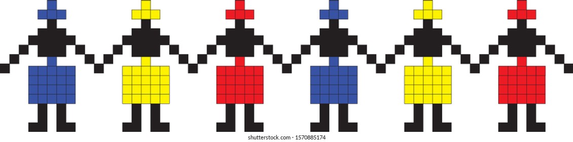 Traditional Romanian folk art knitted embroidery pattern; sewing pattern, Romania National flag; folk dance
