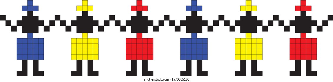 Traditional Romanian folk art knitted embroidery pattern; sewing pattern, Romania National flag; folk dance