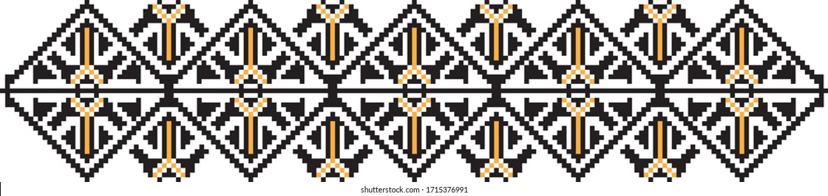 Traditional Romanian folk art knitted embroidery pattern; sewing pattern
