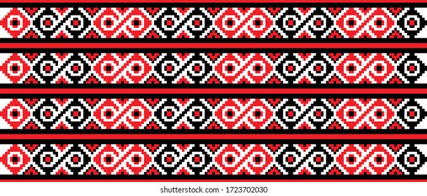 Traditional Romanian folk art knitted embroidery pattern; sewing pattern
