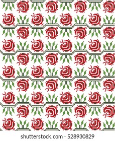 Traditional Romanian folk art knitted embroidery pattern. Floral pattern.