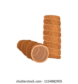 Traditional Romanian spit cakes kurtoskalacs. Food and culinary theme. Flat vector element for promo poster or flyer