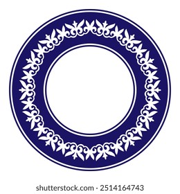 Traditional round Kazakh national ornamental, blue and white frame. Endless circle, border, frame of  Nomadic ornament. Ethnic Kazakh national ornament. Patterns of the Turkic peoples, Kazakh, Kyrgyz