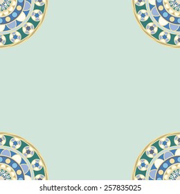 traditional round ornament frame on green