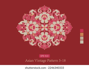 Traditional Royal Palace Vector Exquisite Lotus Flower, Leaf Wreath Pattern Background Design - Red Gold Illustration on Red Background