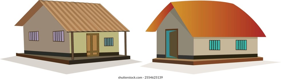 Traditional rural house design, images of rural houses with vibrant roofs and simple architecture for creative projects