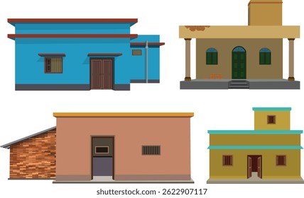 Traditional Rural House Illustrations Set – Colorful Village Home Exteriors