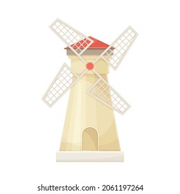 Traditional rural windmill agricultural building flat vector illustration
