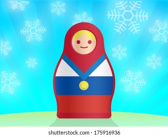 Traditional Russian Doll Matryoshka with russian flag and gold medal