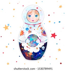 Traditional Russian doll Matryoshka in the form of an astronaut.