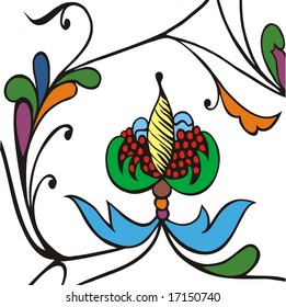 Traditional russian floral ornament, painting on the wall of an old monastery