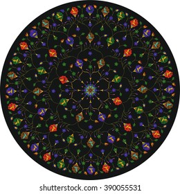 The traditional Russian floral pattern in a circle - stained-glass window