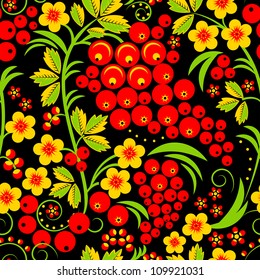 Traditional russian Hohloma style seamless pattern. Vector illustration.