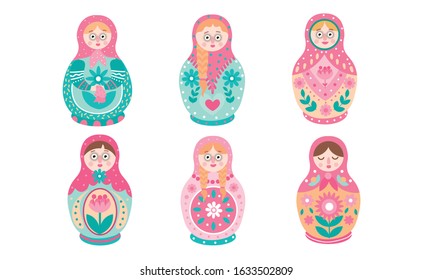 Traditional Russian nesting doll with different patterns vector illustration