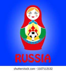 Traditional Russian nesting doll matryoshka with a soccer ball. Vector illustration.