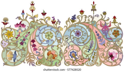 Traditional Russian ornament in art nouveau style on a white background