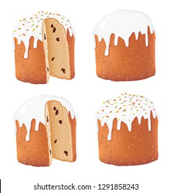 Traditional Russian pastry for Paskha (Easter) - kulich (kulitch) and colored boiled eggs.