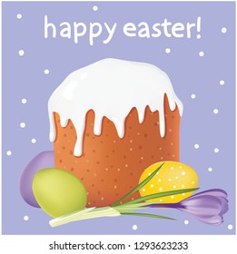 Traditional Russian pastry for Paskha (Easter) - kulich (kulitch) and colored boiled eggs.