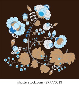 traditional russian or slavs pattern with flower. berry and leaves. vector illustration