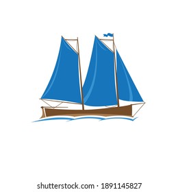 traditional sailboat vector logo with blue color