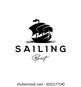 Traditional Sailing Yacht, Boat, Ship Silhouette Logo Design Vector