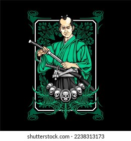 traditional samurai illustration for t shirt design