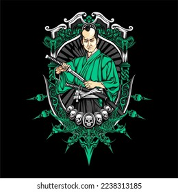 traditional samurai illustration for t shirt design