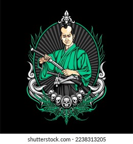 traditional samurai illustration for t shirt design