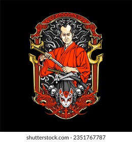traditional samurai illustration for tshirt design
