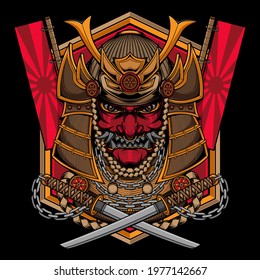 traditional samurai mask logo, vector EPS 10