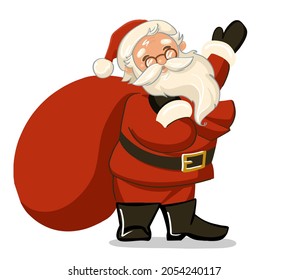 Traditional Santa Claus with a bag on his back.