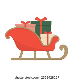 traditional Santa sleigh with gift boxes, christmas design element - vector illustration