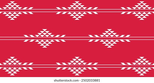 Traditional Saudi Arabian Geometric Textile Pattern on Red Background - Arabian Cultural Design with Symmetrical Motifs